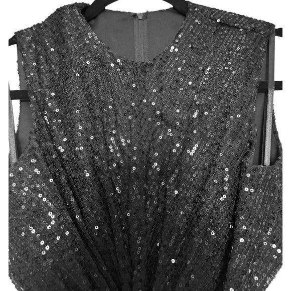 Mac Duggal Sequin Front Twist Cut Out Midi Sheath Dress Black 2 New With Tags - Picture 11 of 13